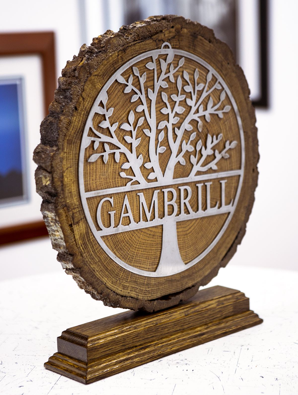 Custom woodwork piece — tree-of-life design on a wood round